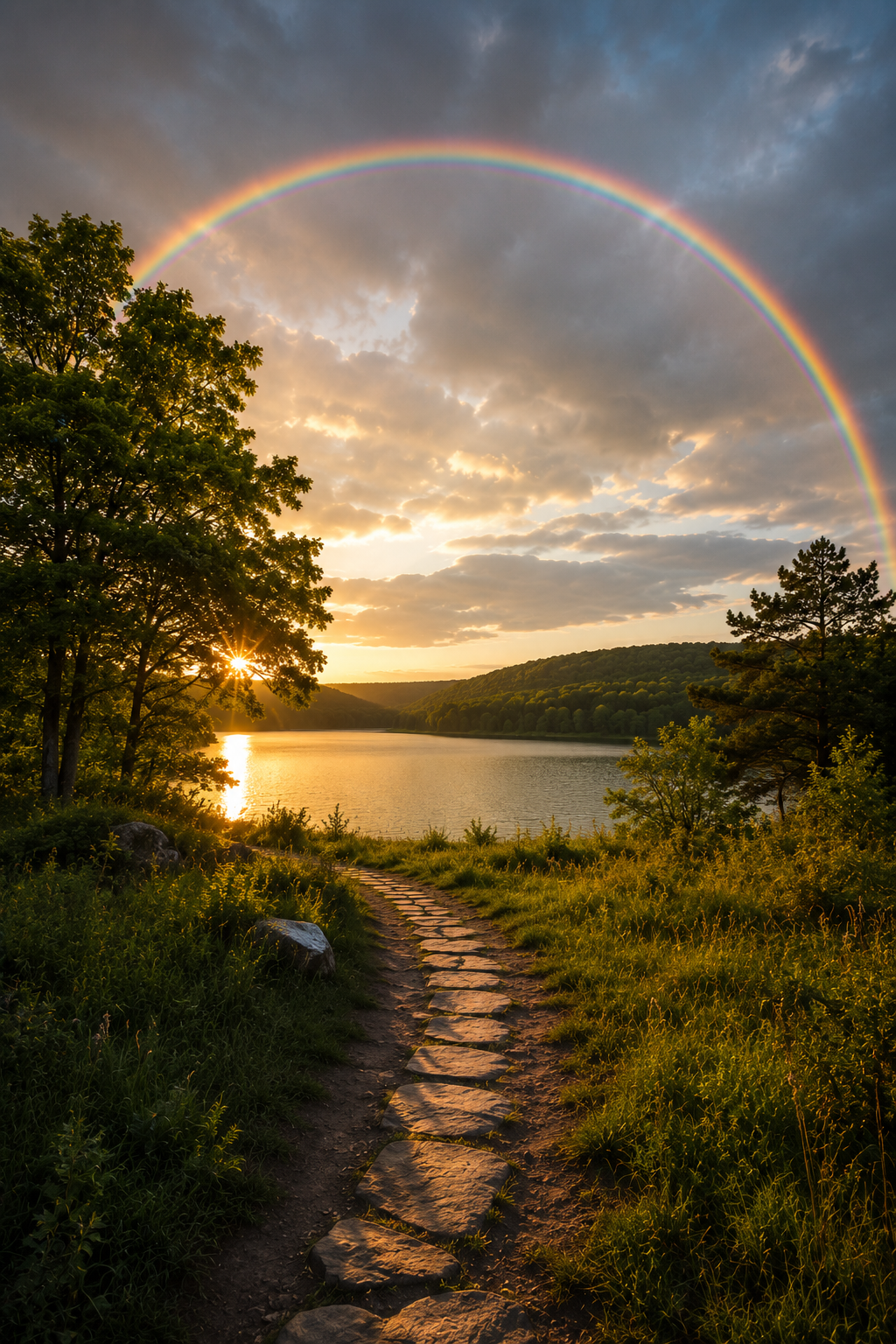 Stone path at golden hour with rainbow — Age Strong — The Diet Rebel