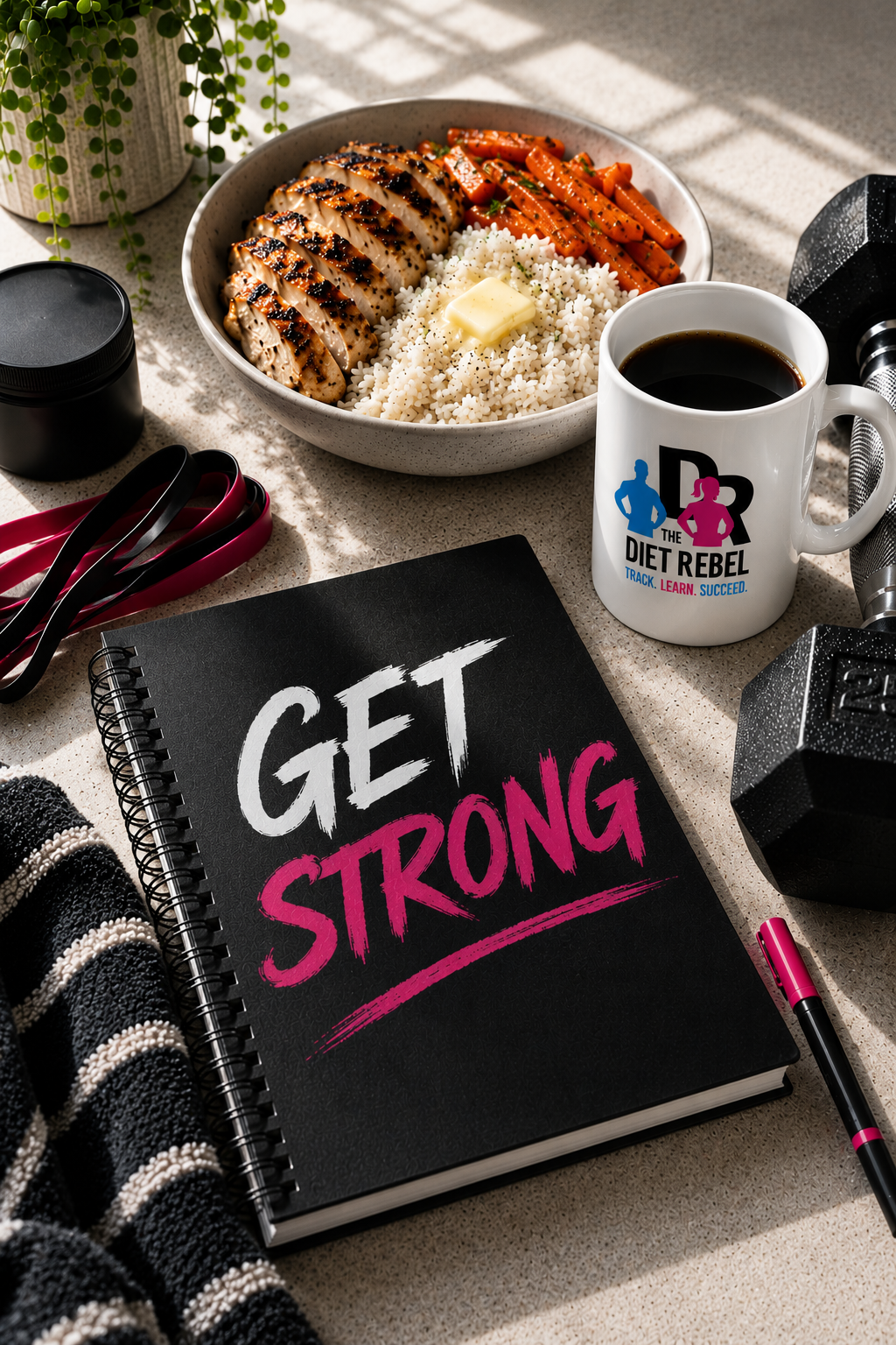 Get Strong — protein-rich meal with Diet Rebel branding — The Diet Rebel