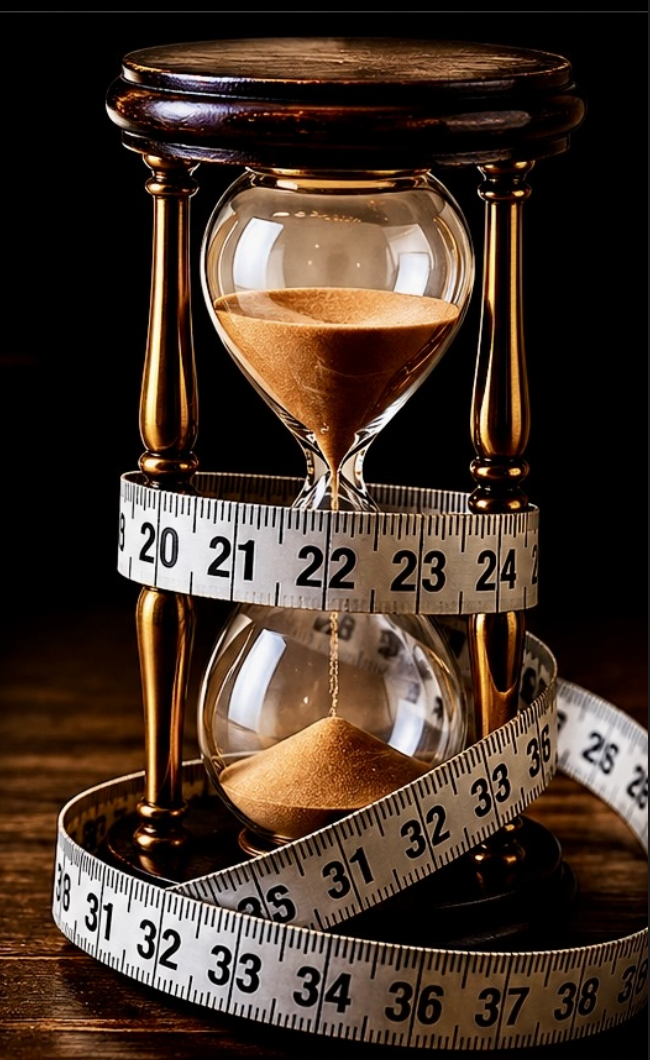Hourglass with measuring tape — time, patience, and transformation — The Diet Rebel